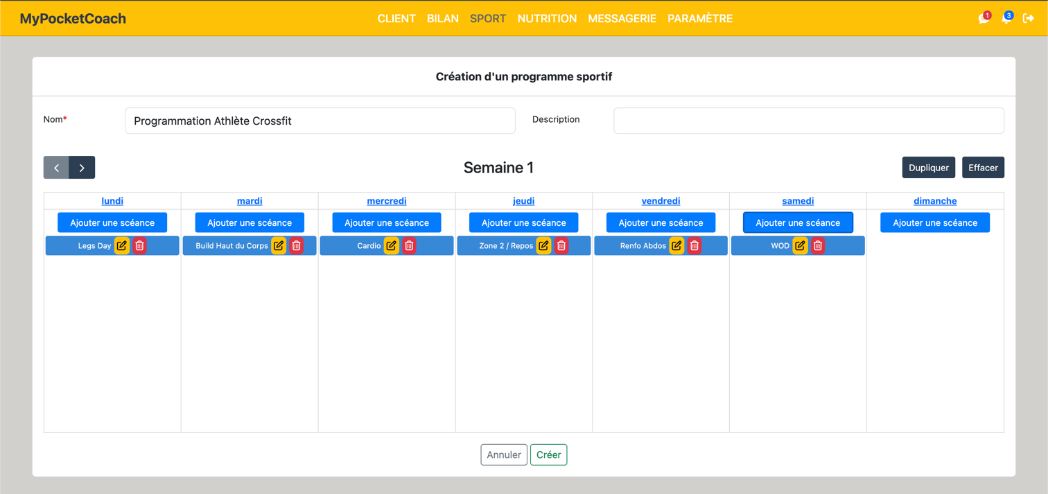 Création de programme sportif