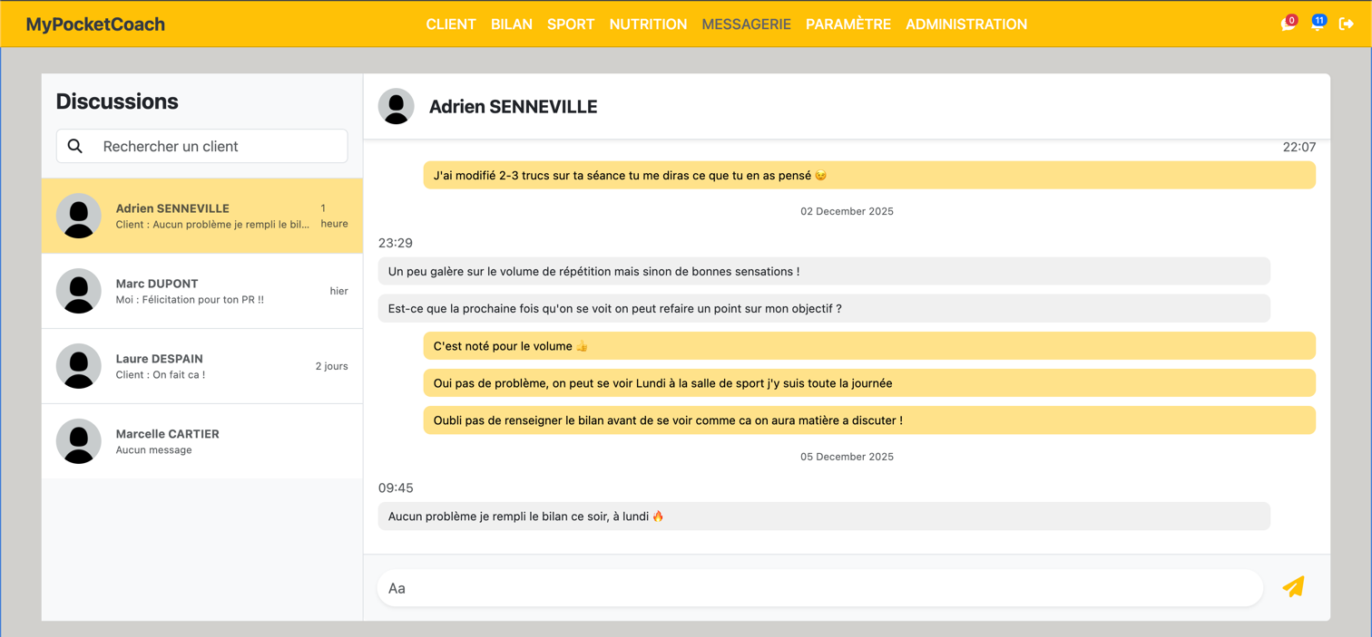 Interface de messagerie coach-client