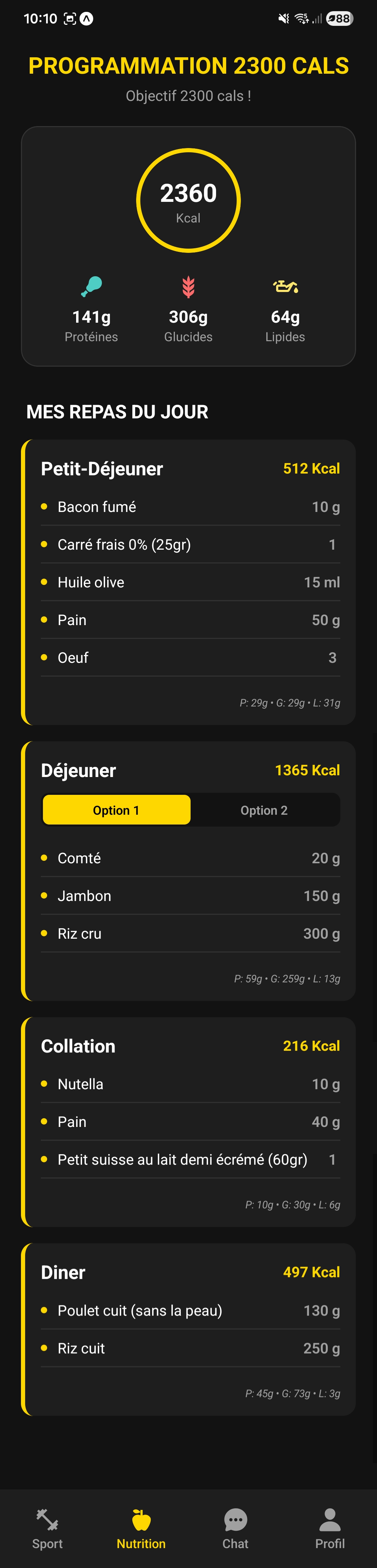 Vu cliente du détail d'une journée type