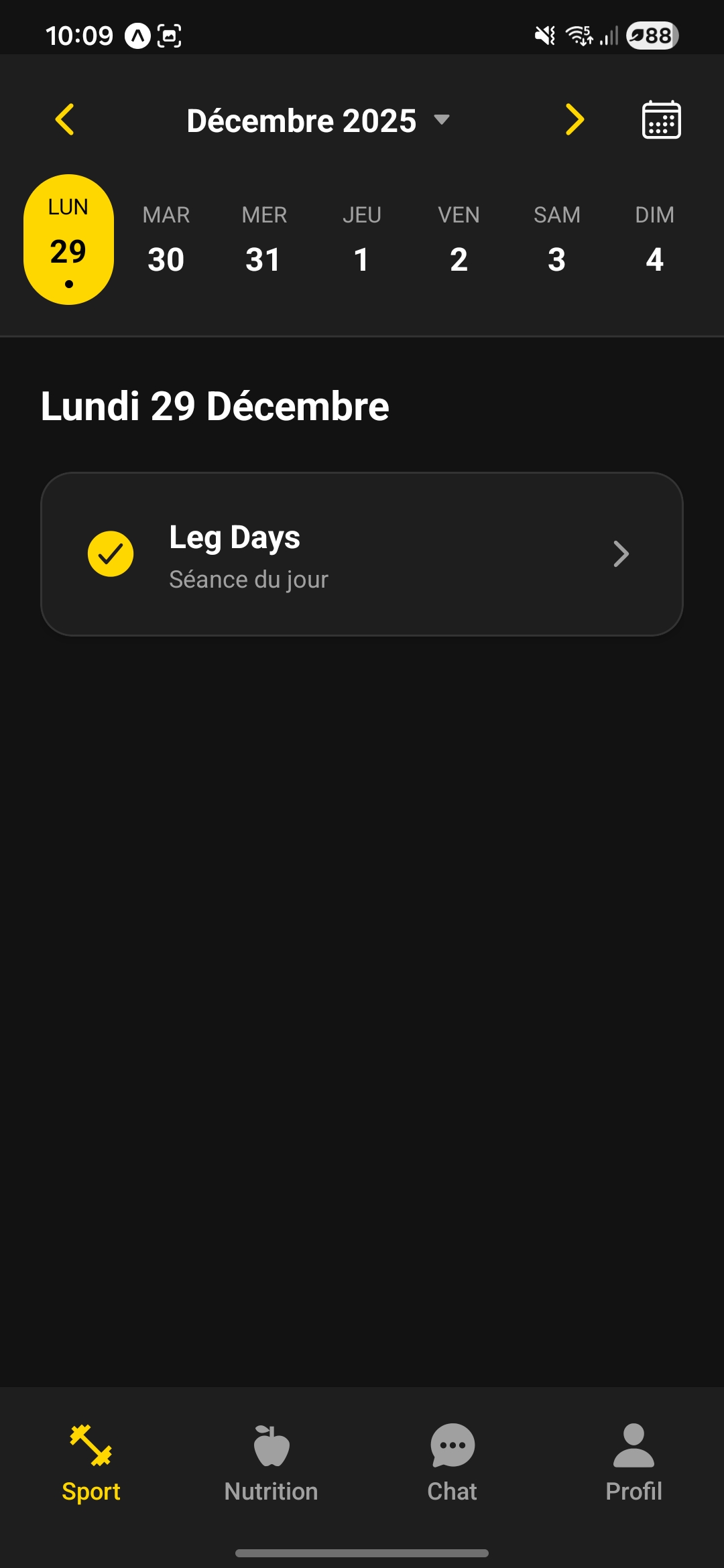Vu cliente des séances sur le calendrier